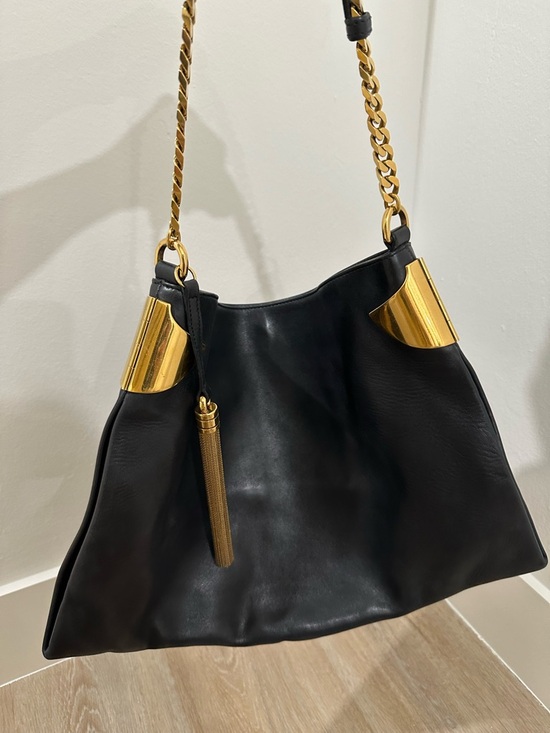 Gucci Handbags - Gucci Black Leather Shoulder Bag with Gold Hardware